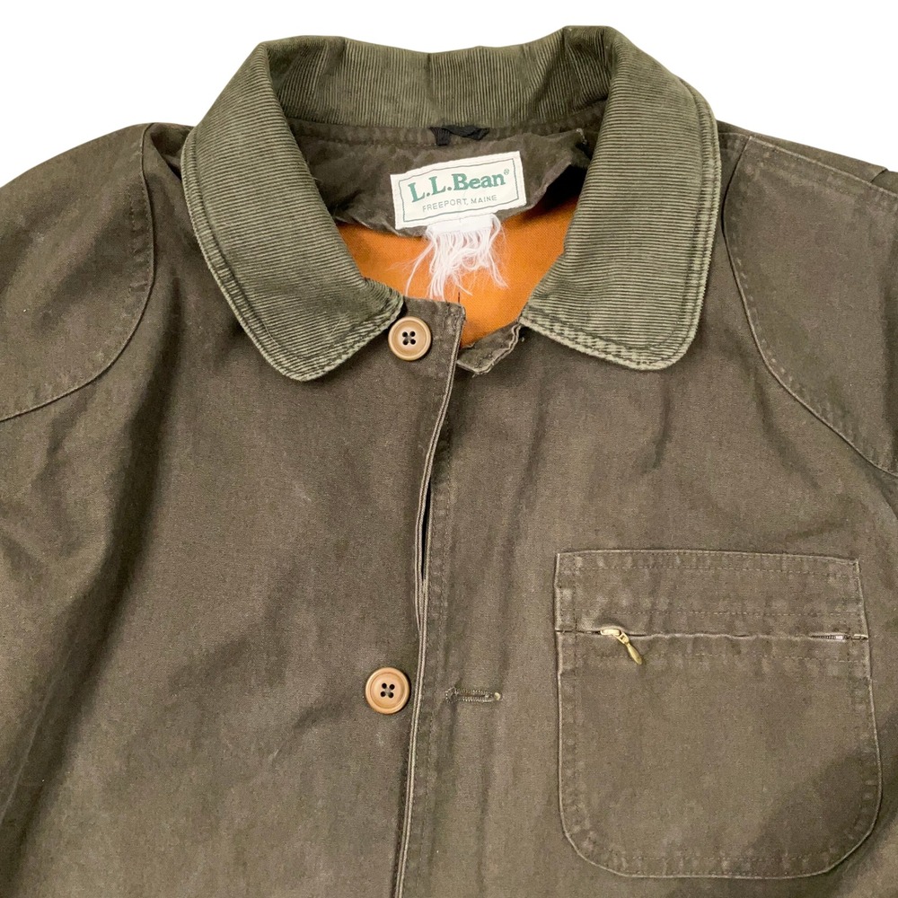LL Bean Field Coat Mens L Olive Green Wool Liner Hunting Canvas Jacket USA VTG - Picture 2 of 13
